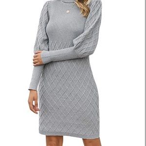 Gray Long Sleeve High Neck Sweater Dress